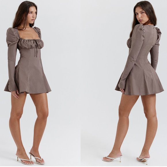 HOUSE OF CB 'Carlina' Mocha Long Sleeve Mini Dress NWOT - Picture 6 of 10